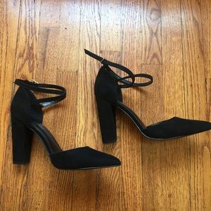 3 inch black heels - ankle wrap strap - never worn